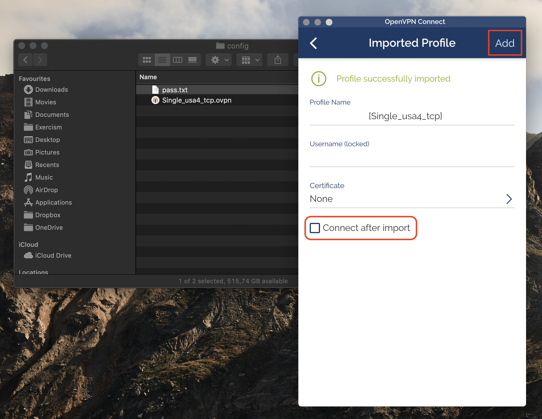 OpenVPN Connect install