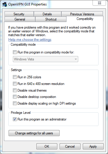 OpenVPN GUI Properties